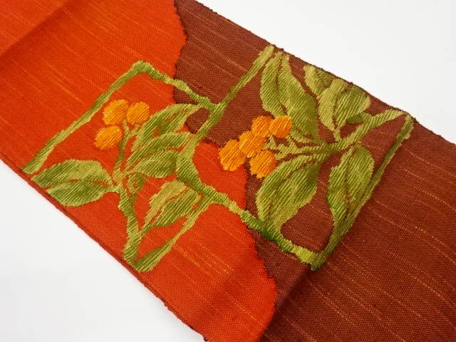 JAPANESE KIMONO / VINTAGE NAGOYA OBI / MAWATA TSUMUGI / WOVEN FLORAL PLANTS